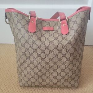 Gucci Brown and Pink Monogram Tote Bag